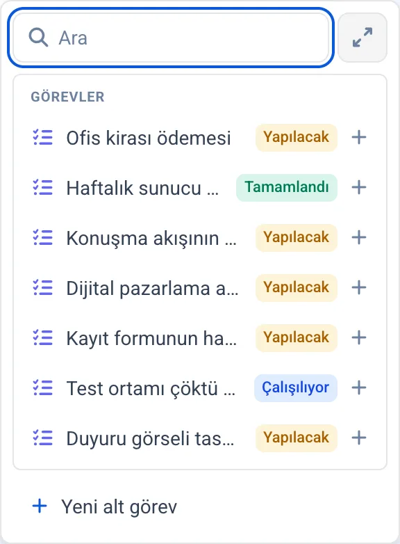 Alt görev seçim kutusu