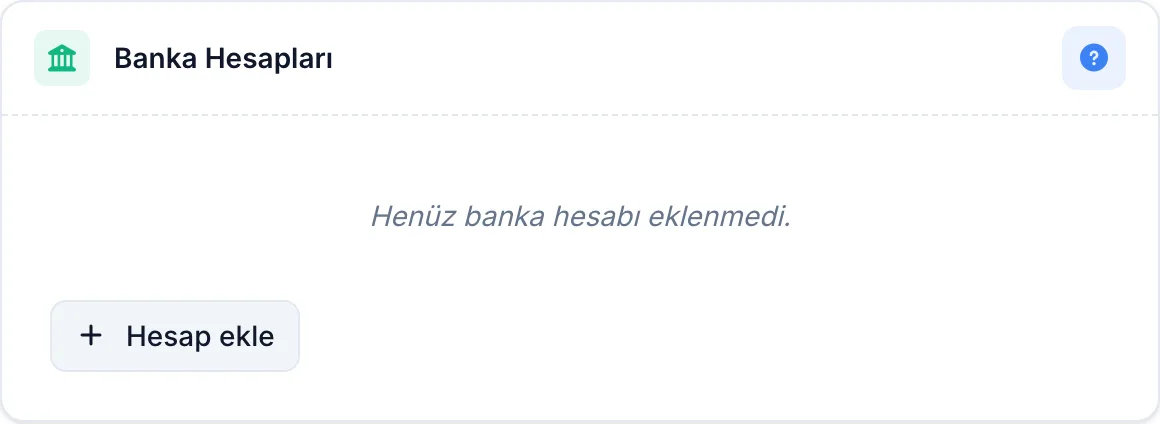 Banka hesapları bölümü