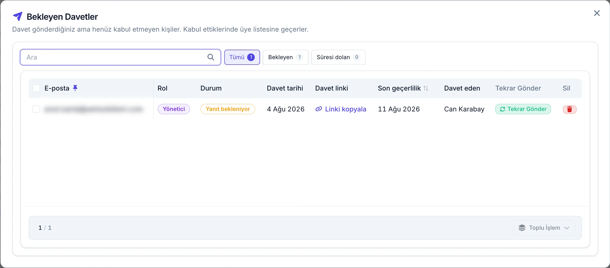 Bekleyen davetler penceresi
