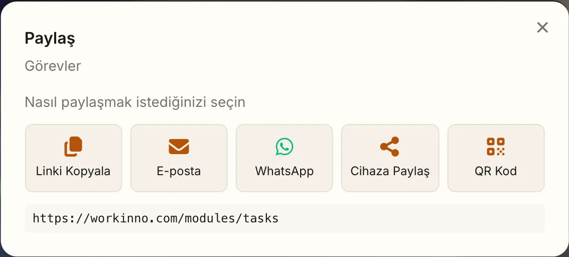 Modül tanıtım sayfası paylaşım penceresi