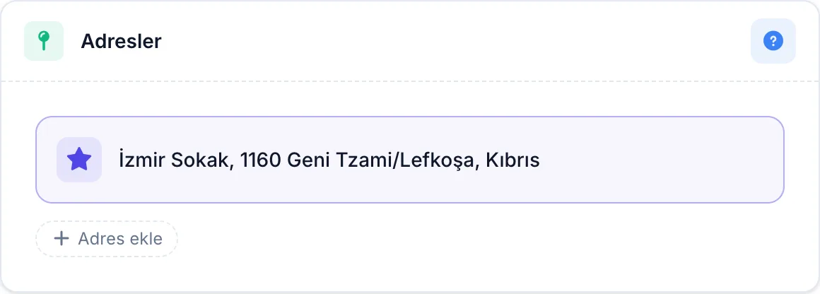 Adresler bölümü
