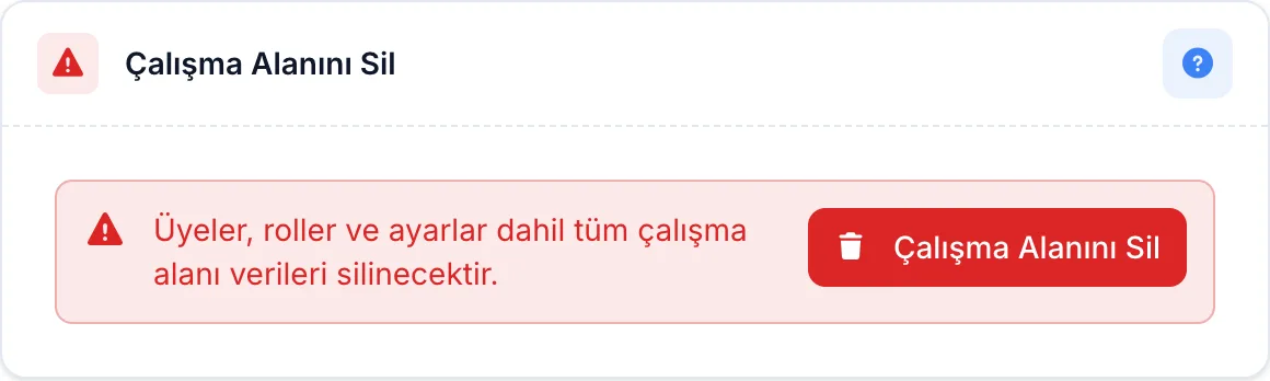Çalışma alanını sil bölümü