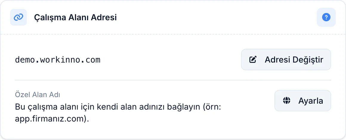 Çalışma alanı adresi bölümü