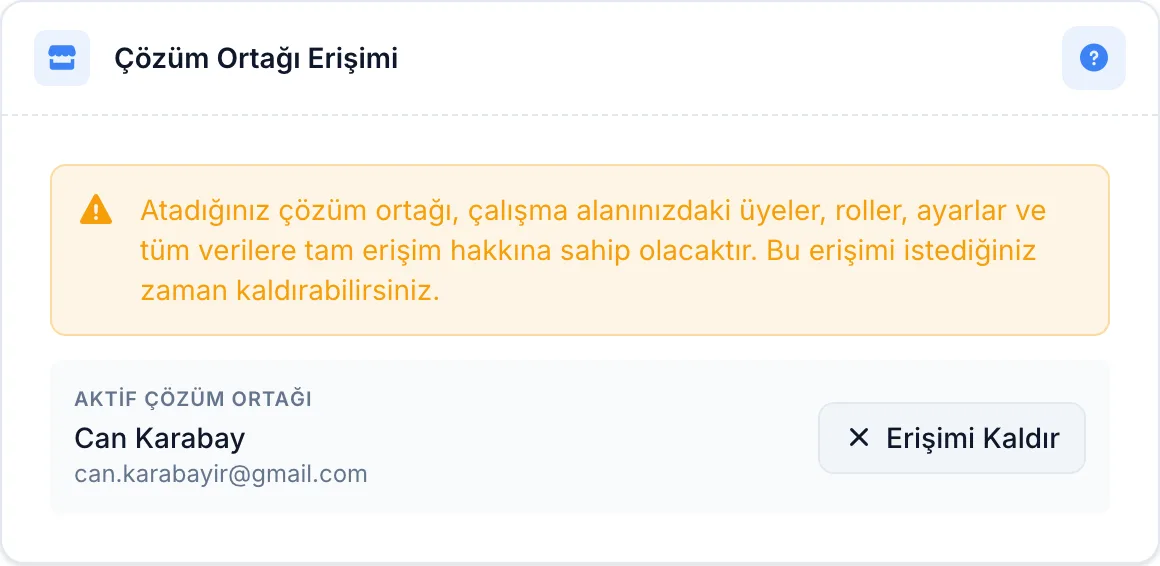 Çözüm ortağı erişimi bölümü