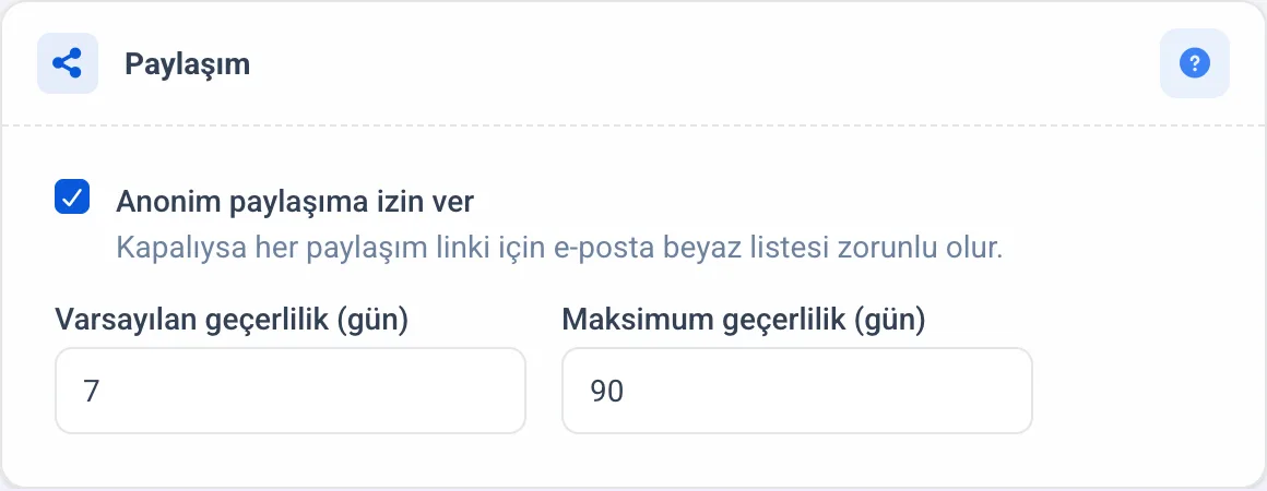 Paylaşım bölümü