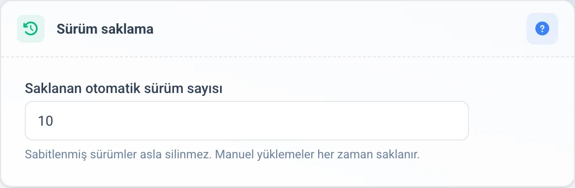 Sürüm saklama bölümü
