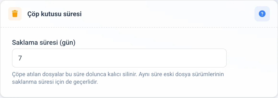 Çöp kutusu süresi bölümü
