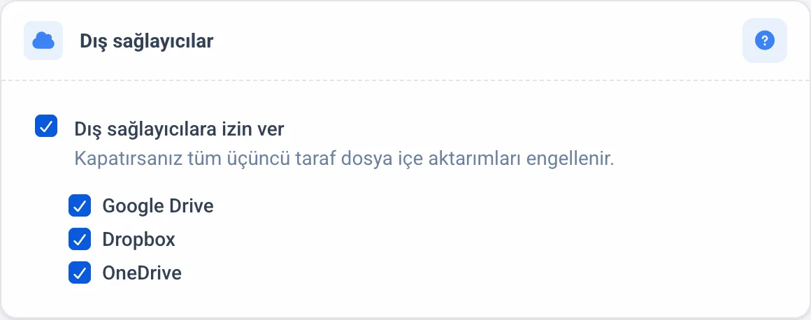 Dış sağlayıcılar bölümü