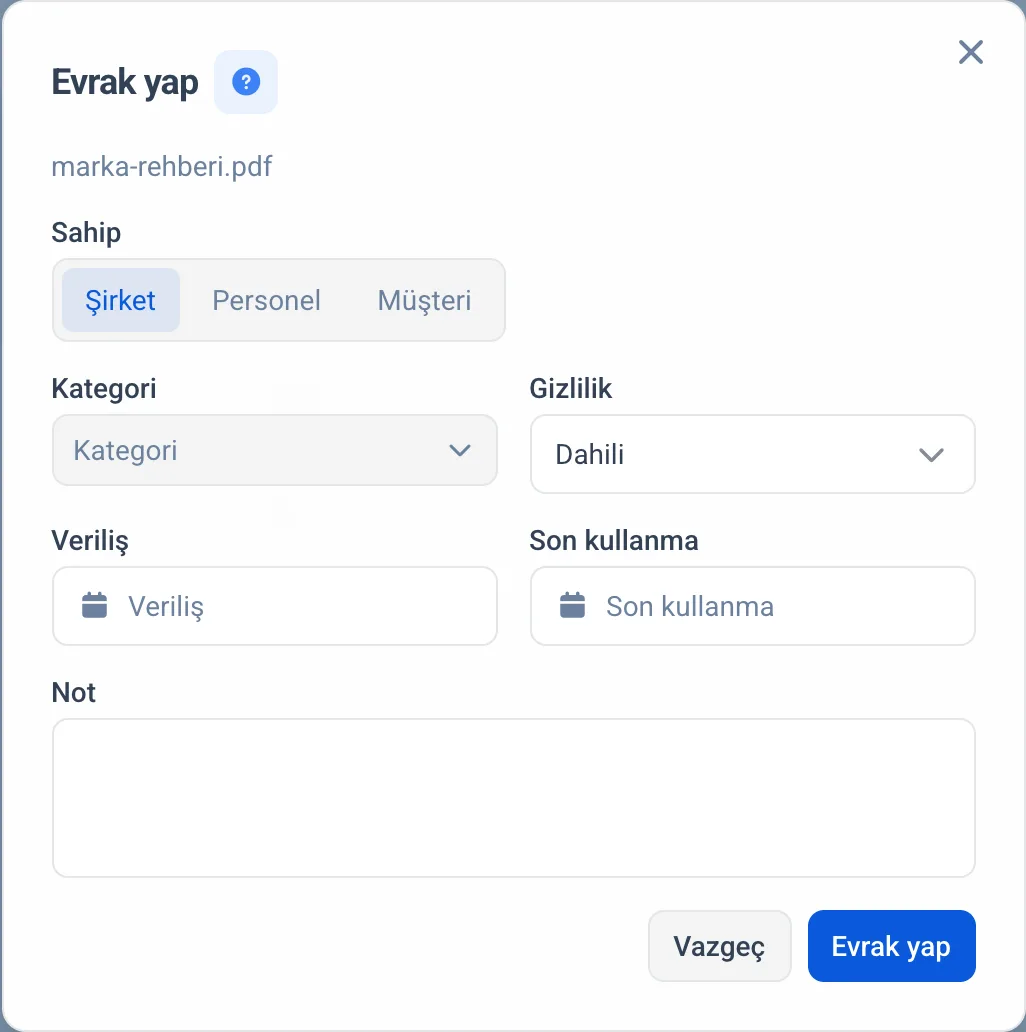 Evrak yap penceresi