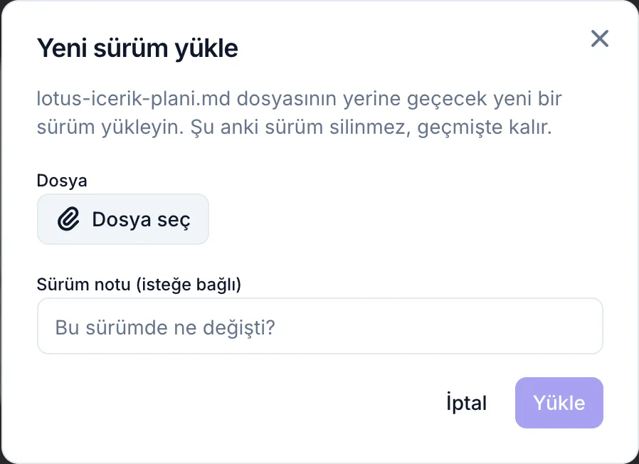 Yeni sürüm yükleme penceresi