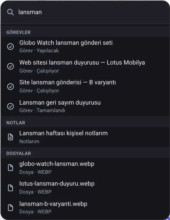 Dock'un arama penceresi