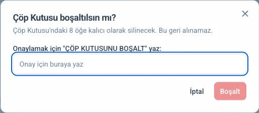 Çöp Kutusu boşaltma onay penceresi