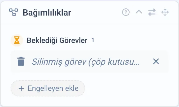 Beklediği görev silinmiş olarak duran bağımlılık satırı