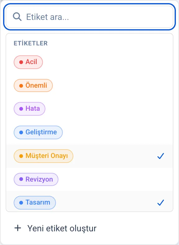Etiket ekleme kutusu