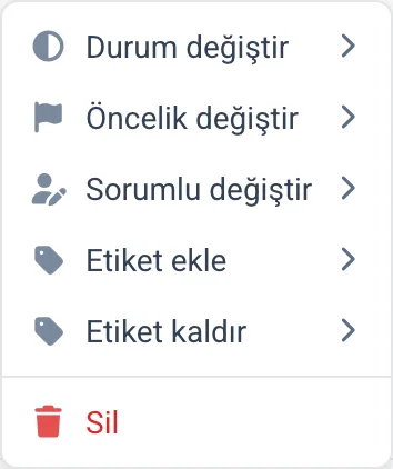 Toplu işlem menüsü