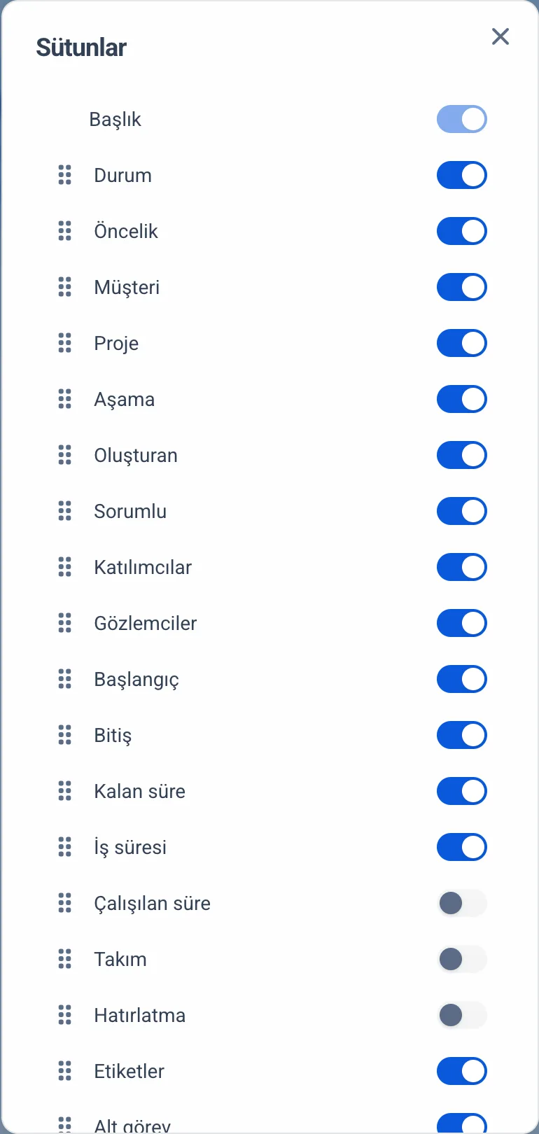 Sütunlar penceresi