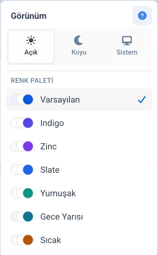Görünüm menüsü