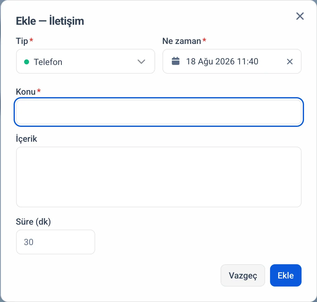 Etkileşim ekleme