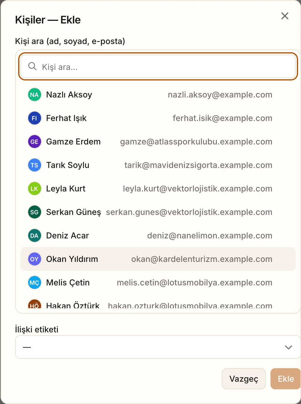 İlgili kişi ekleme