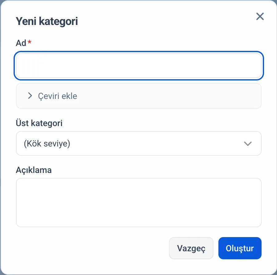 Yeni kategori penceresi