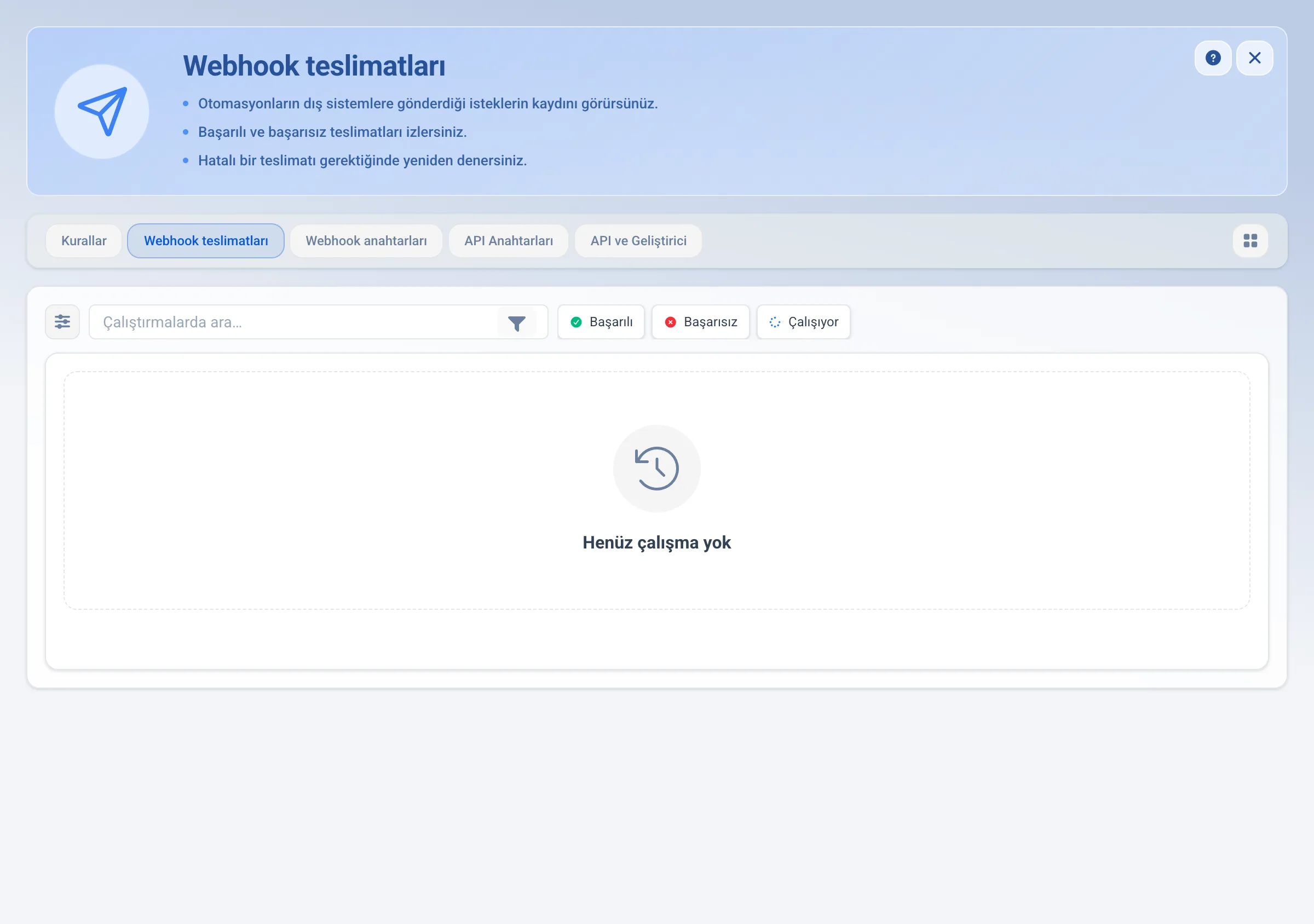 Webhook teslimatları listesi