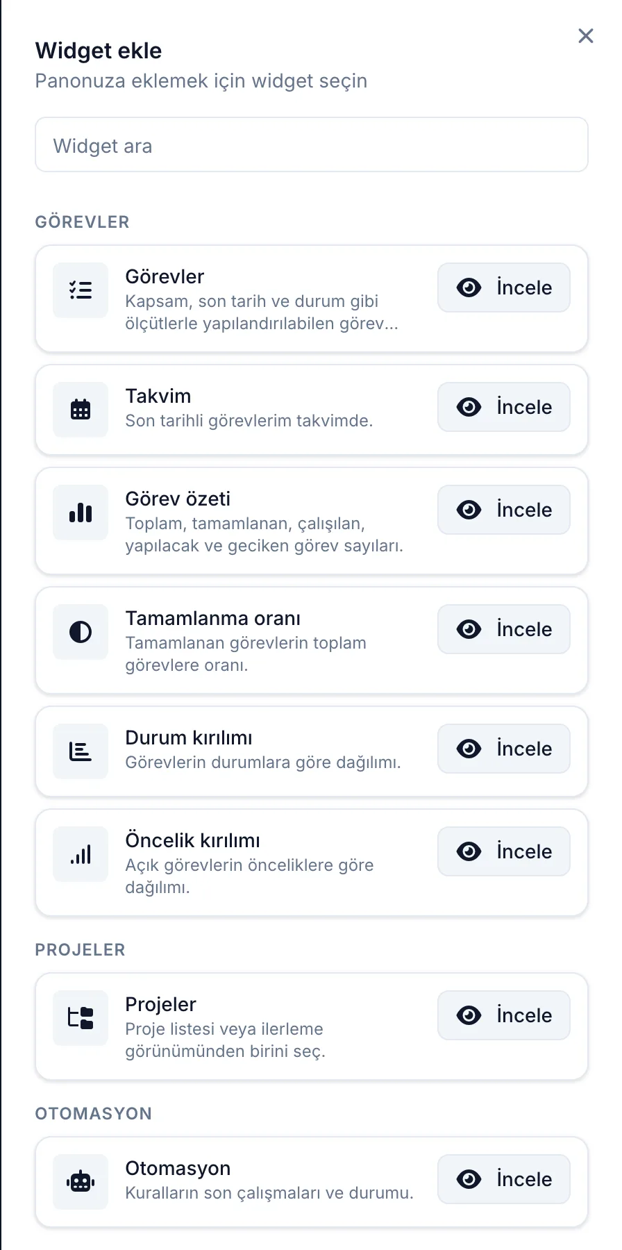 Widget kataloğu