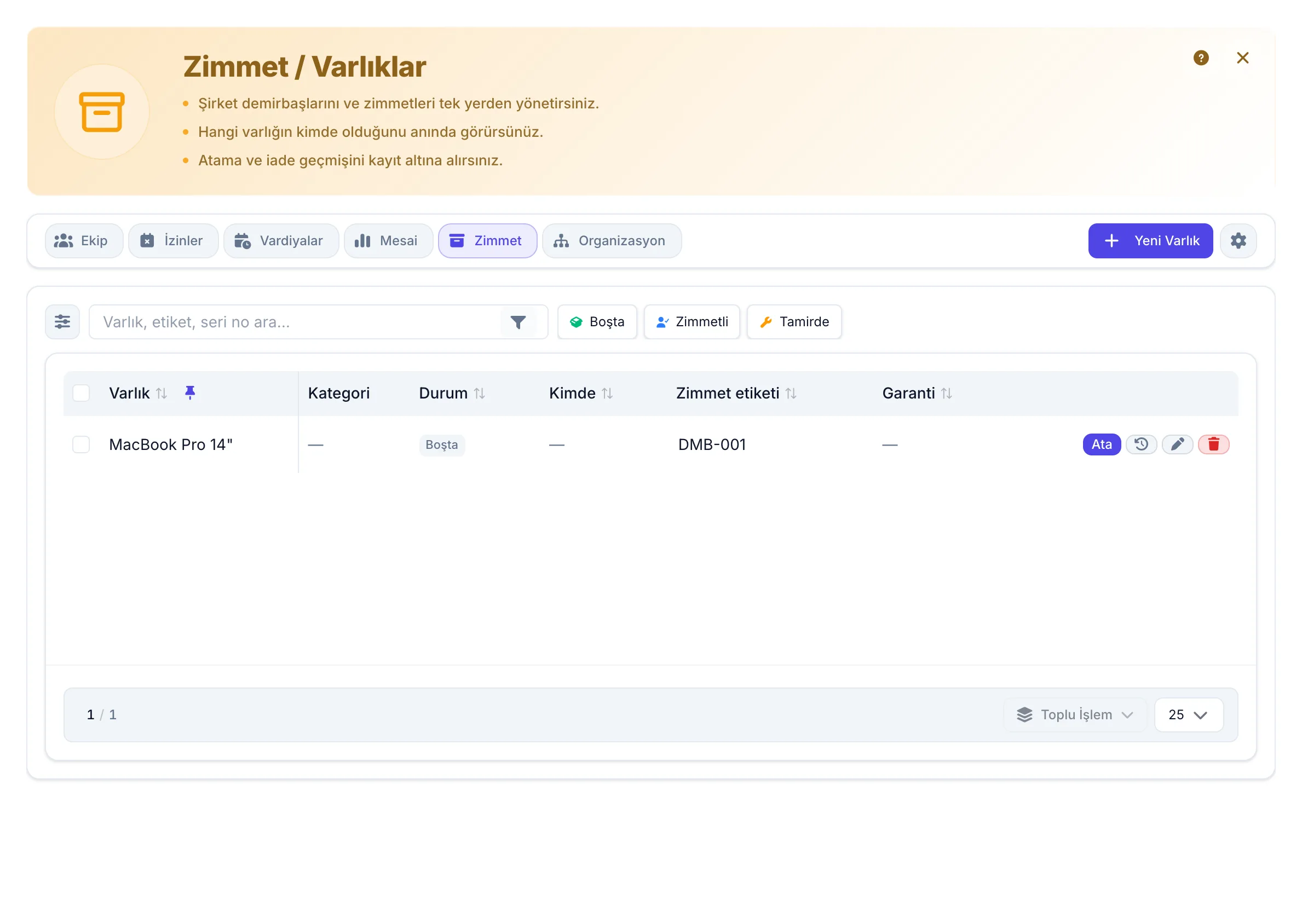 Zimmet listesi