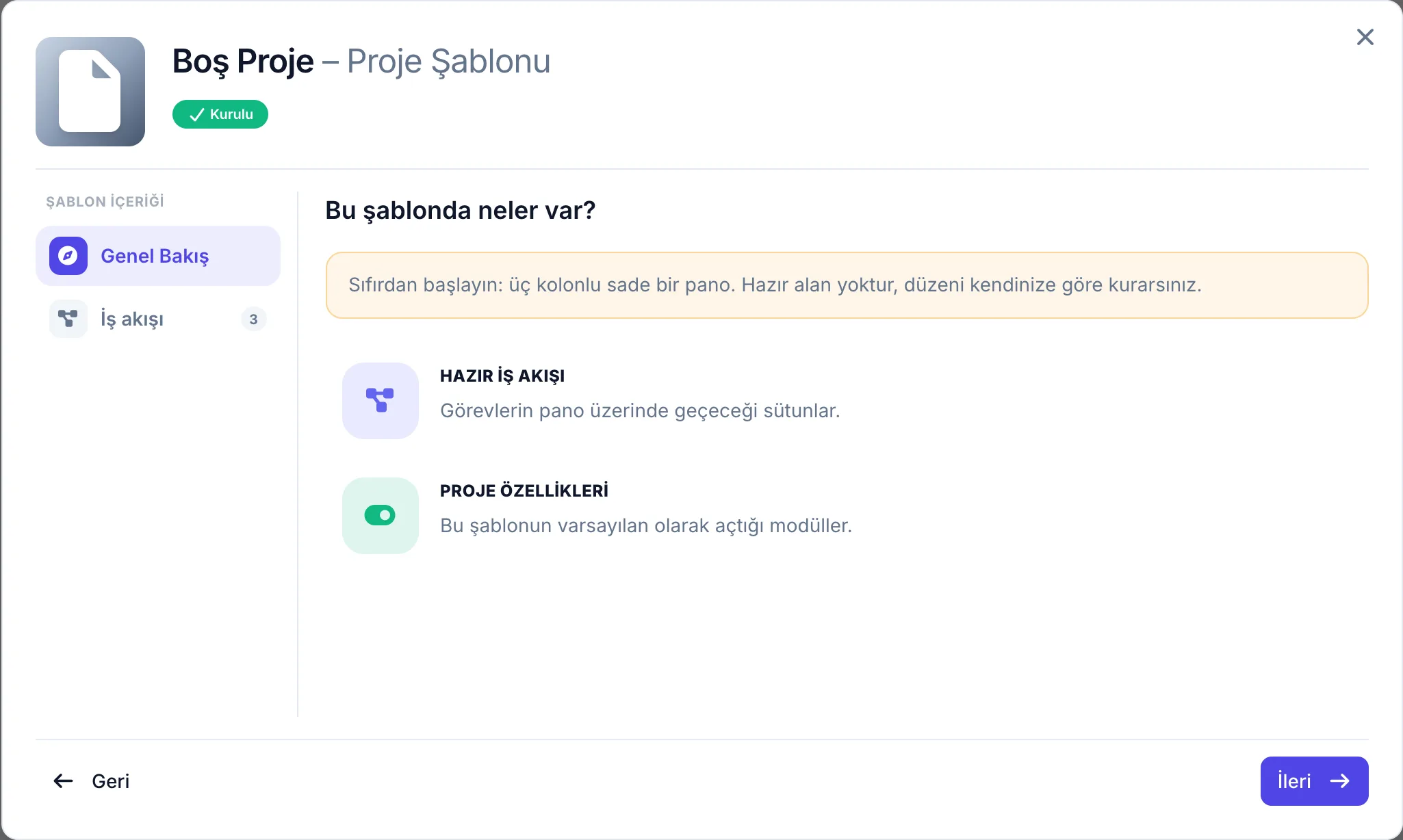 Şablon önizlemesi