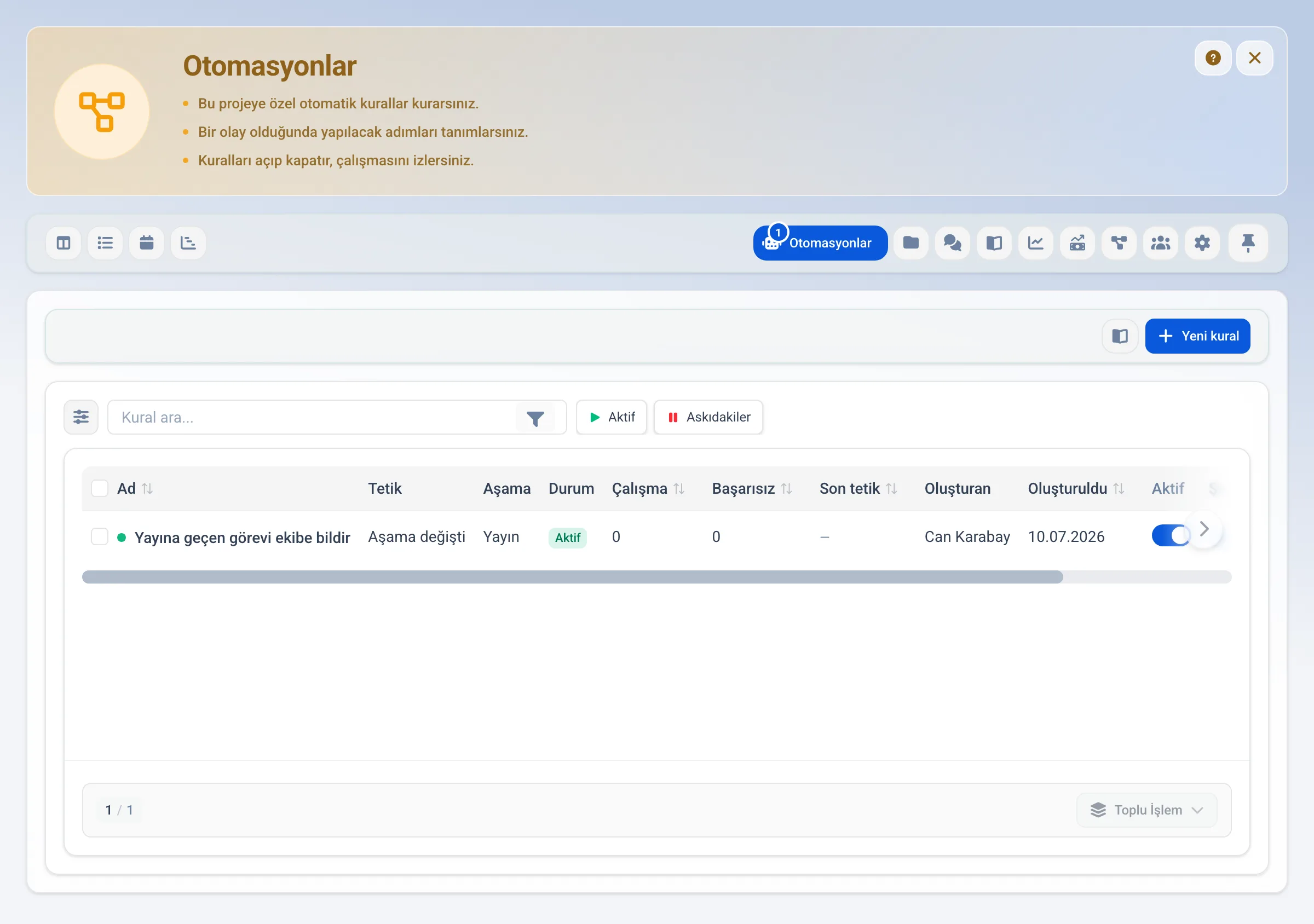 Proje otomasyon kuralları