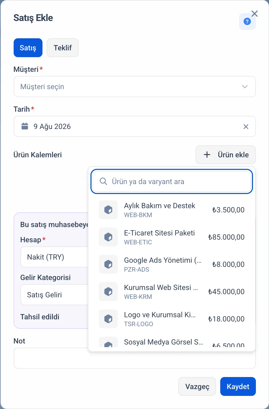 Ürün seçici