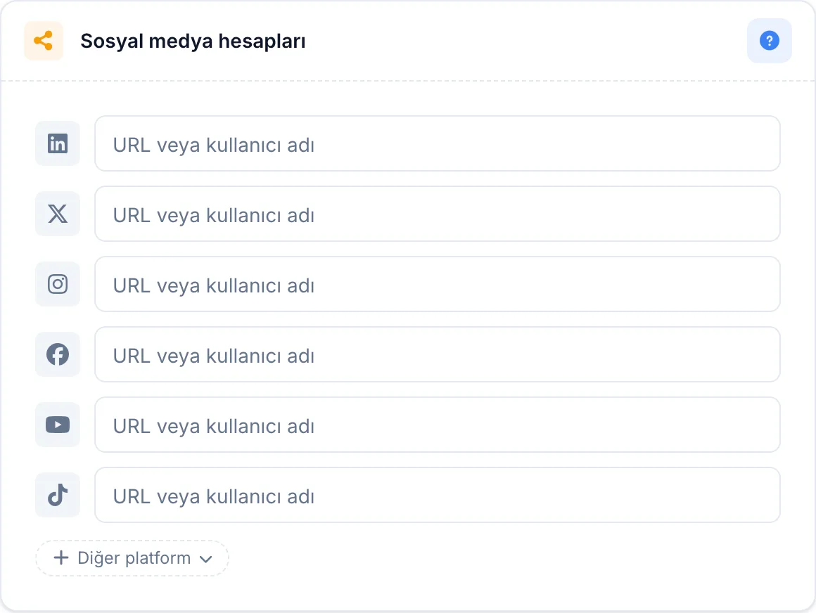 Sosyal medya hesapları bölümü