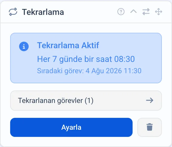 Tekrarlama paneli, aktif durum