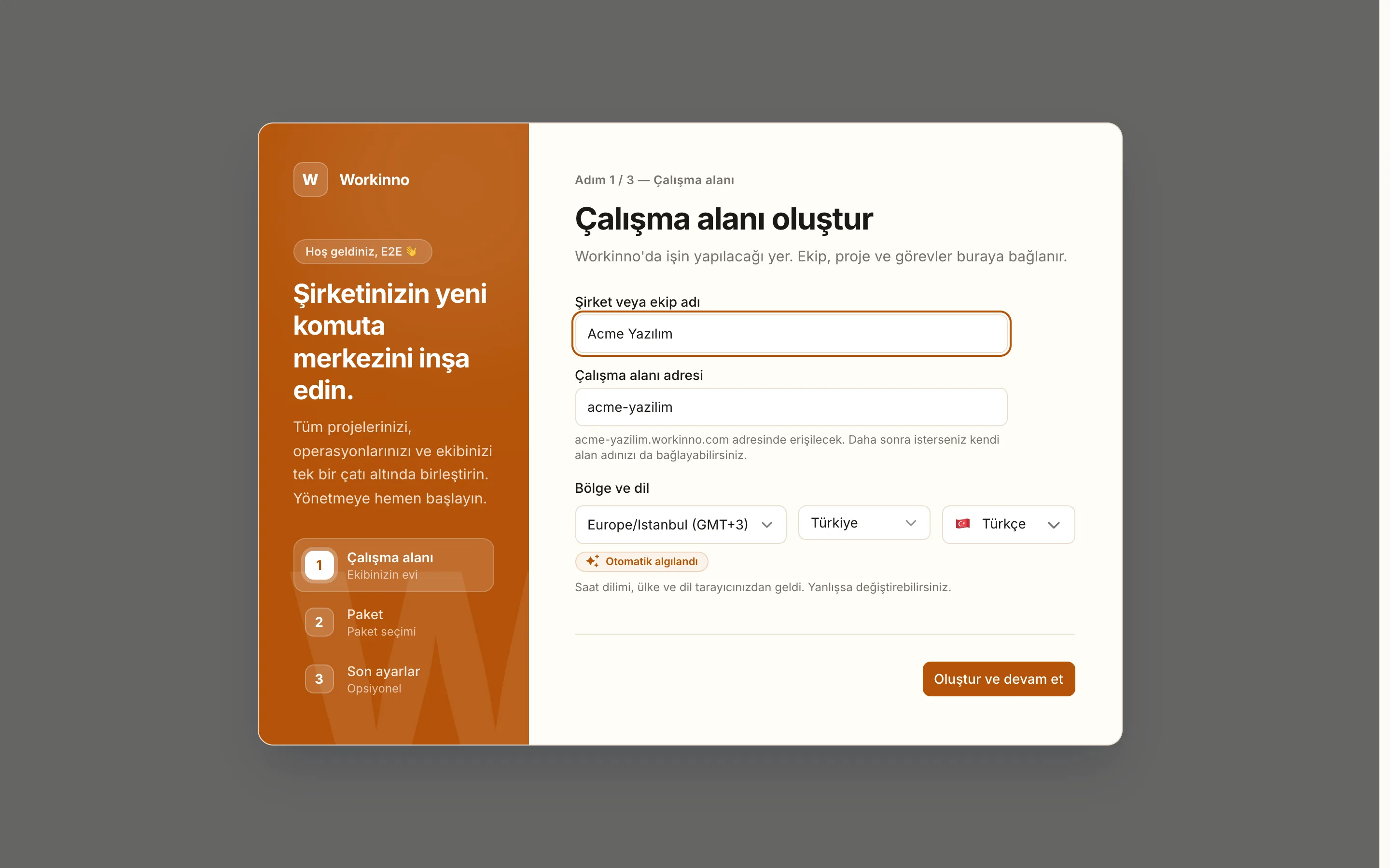 Kurulumun ilk adımı: çalışma alanı