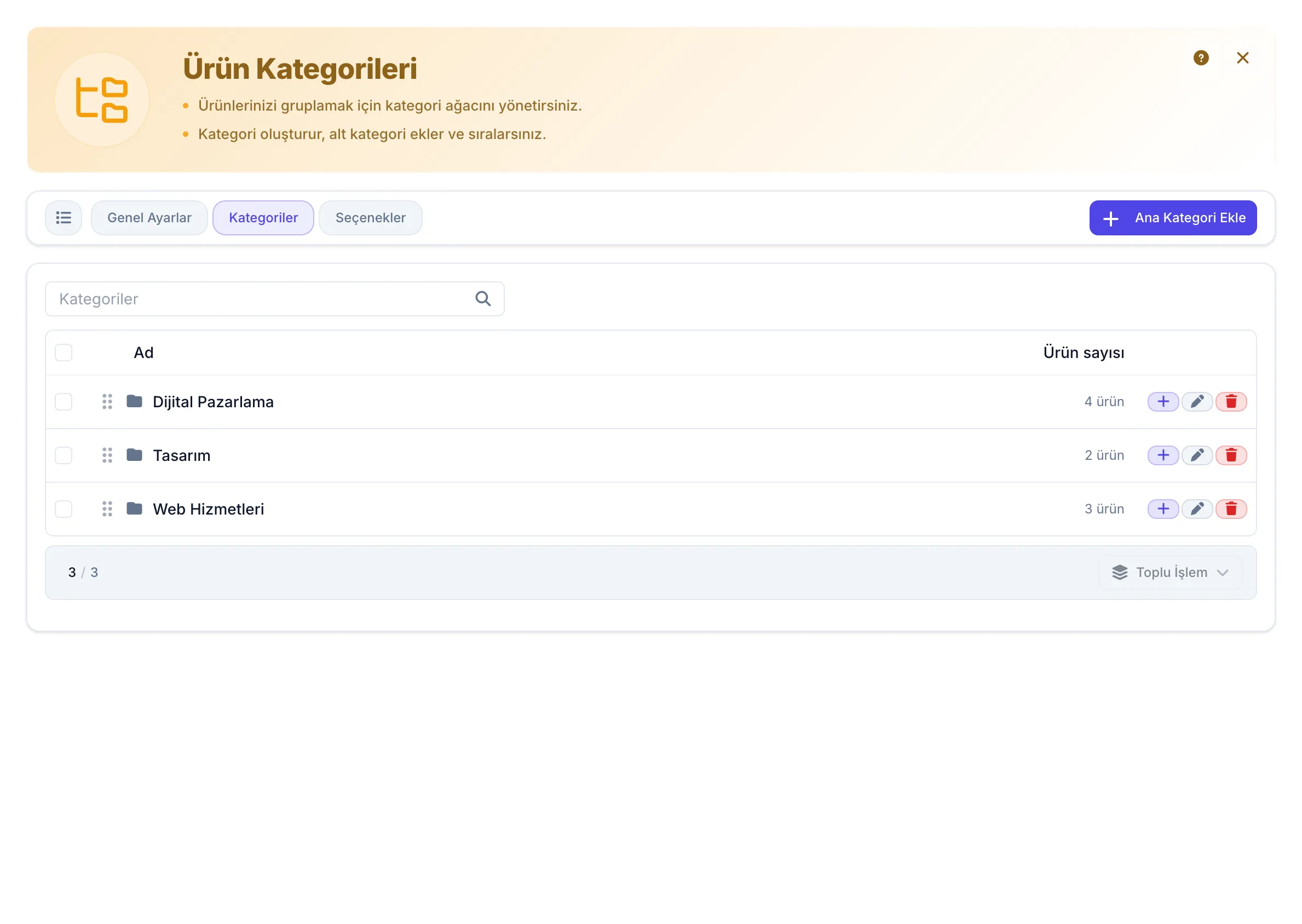 Ürün kategorileri