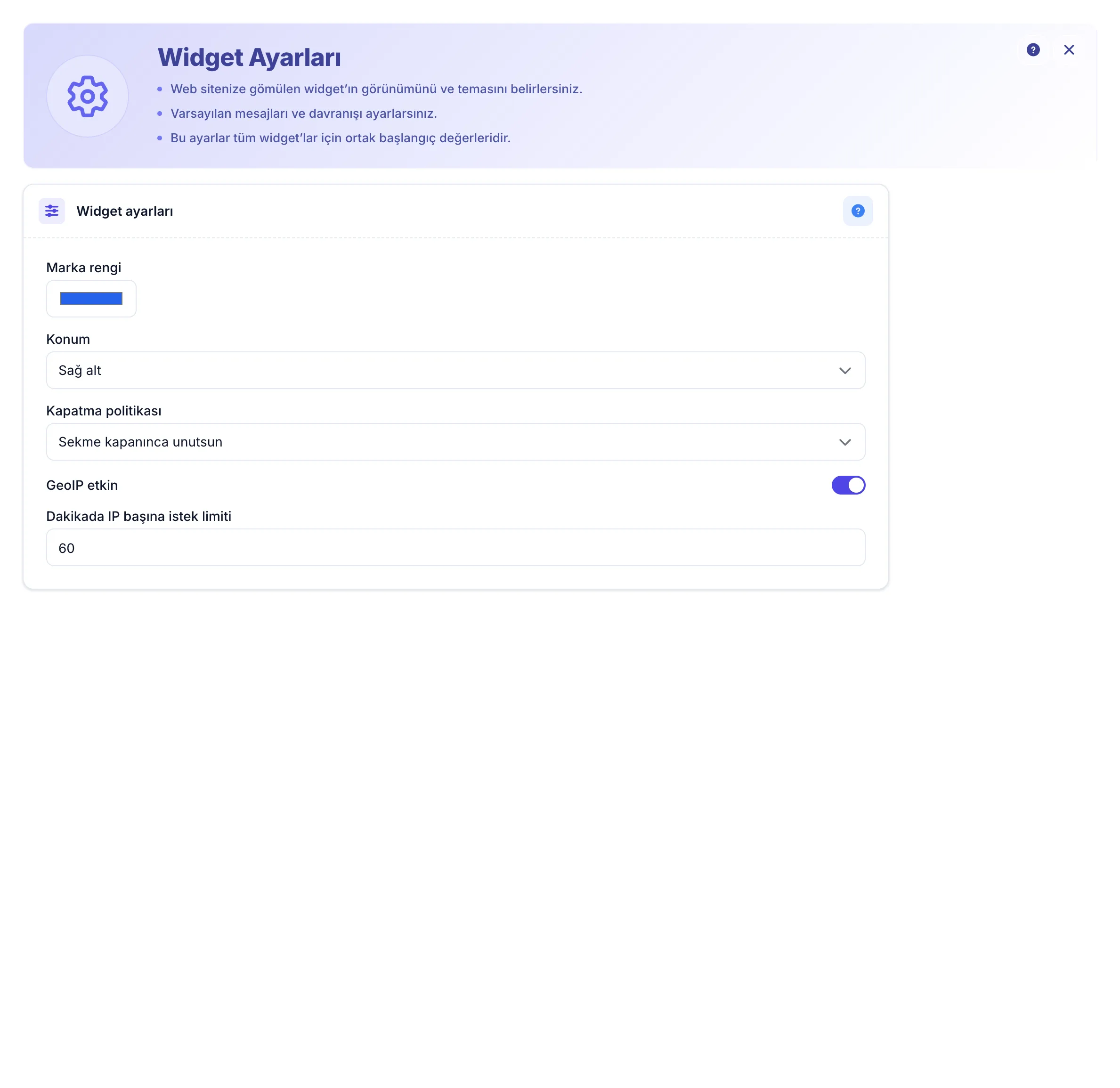 Widget genel ayarları