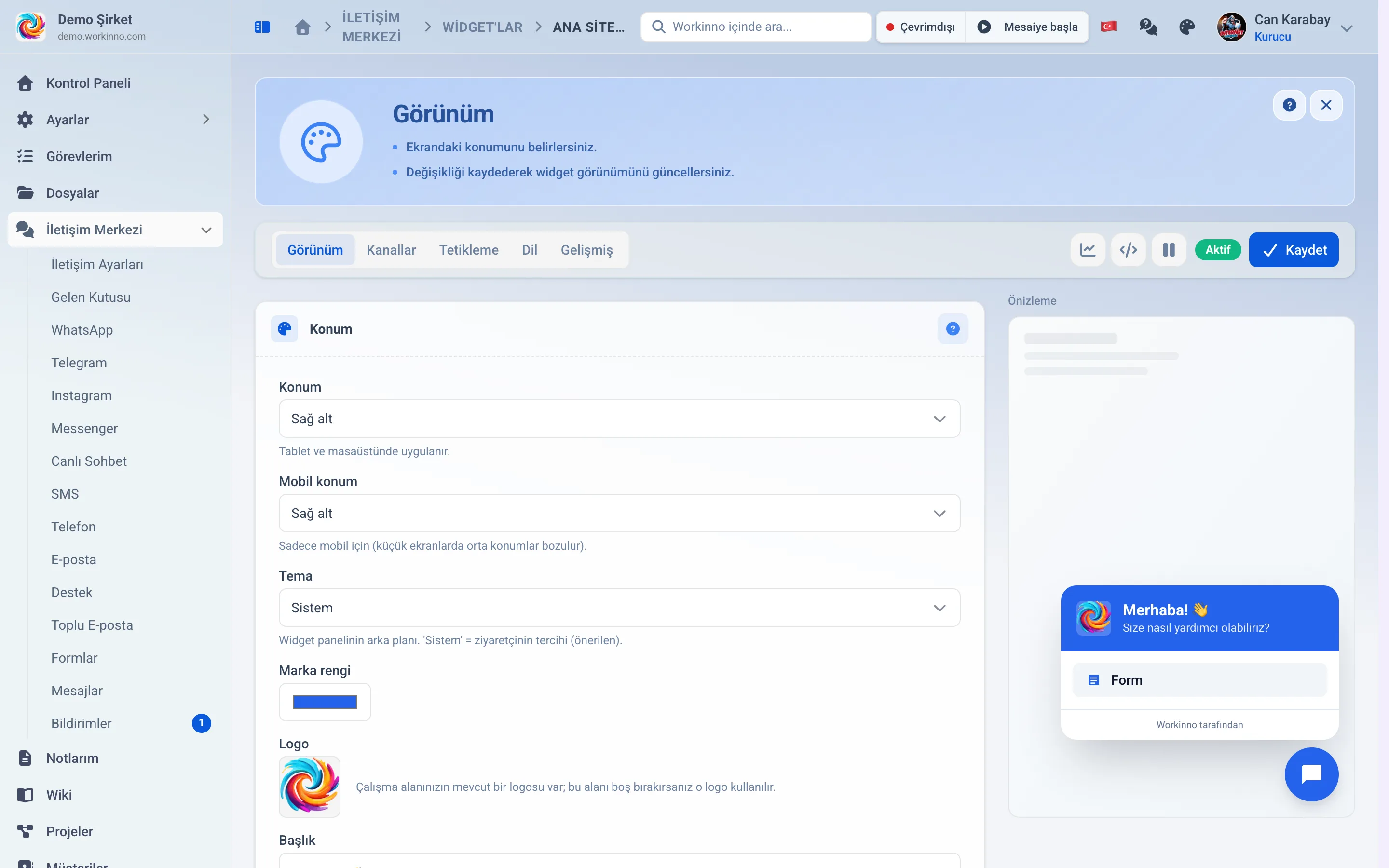 Widget görünüm ayarları