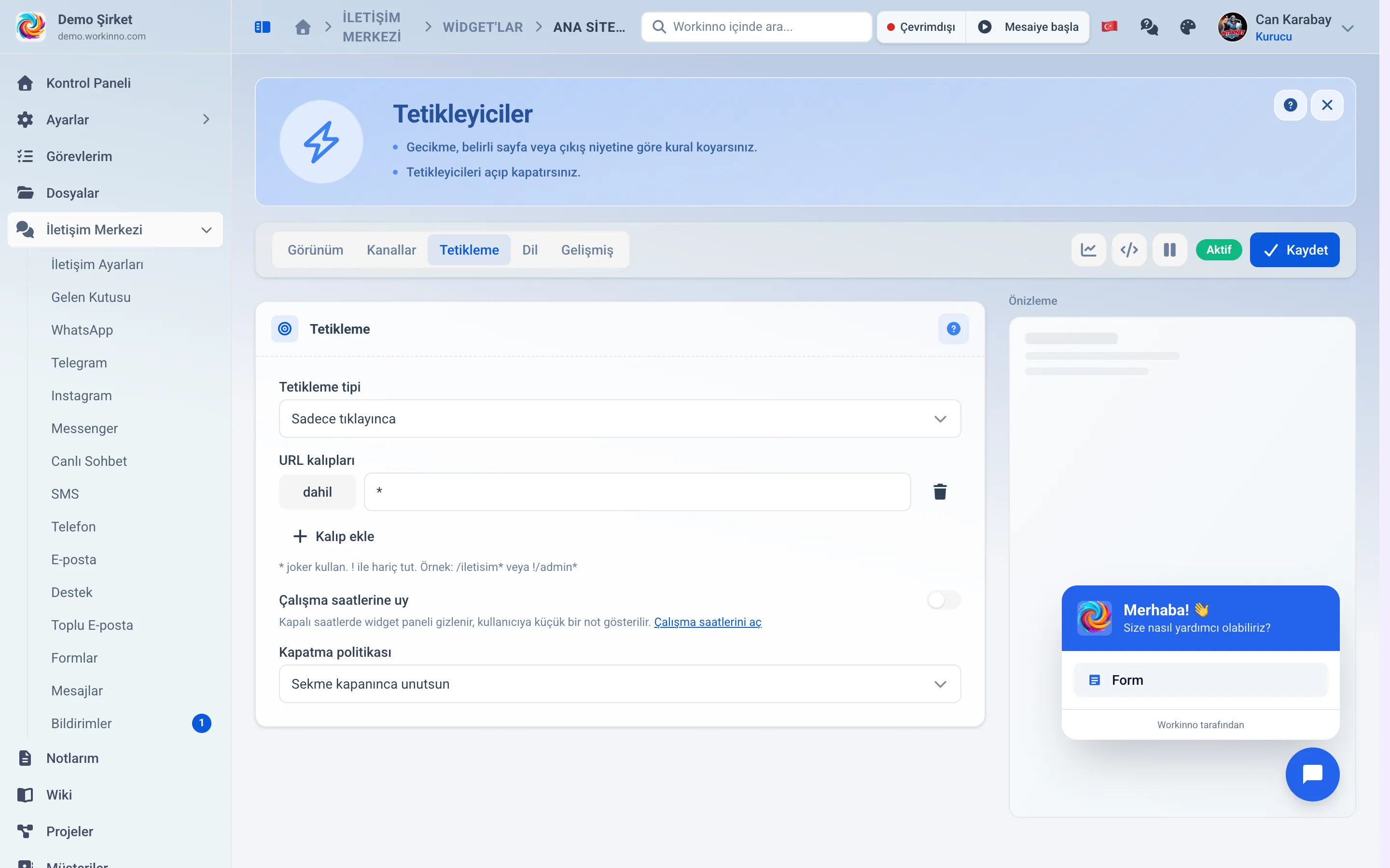 Widget tetikleme ayarları