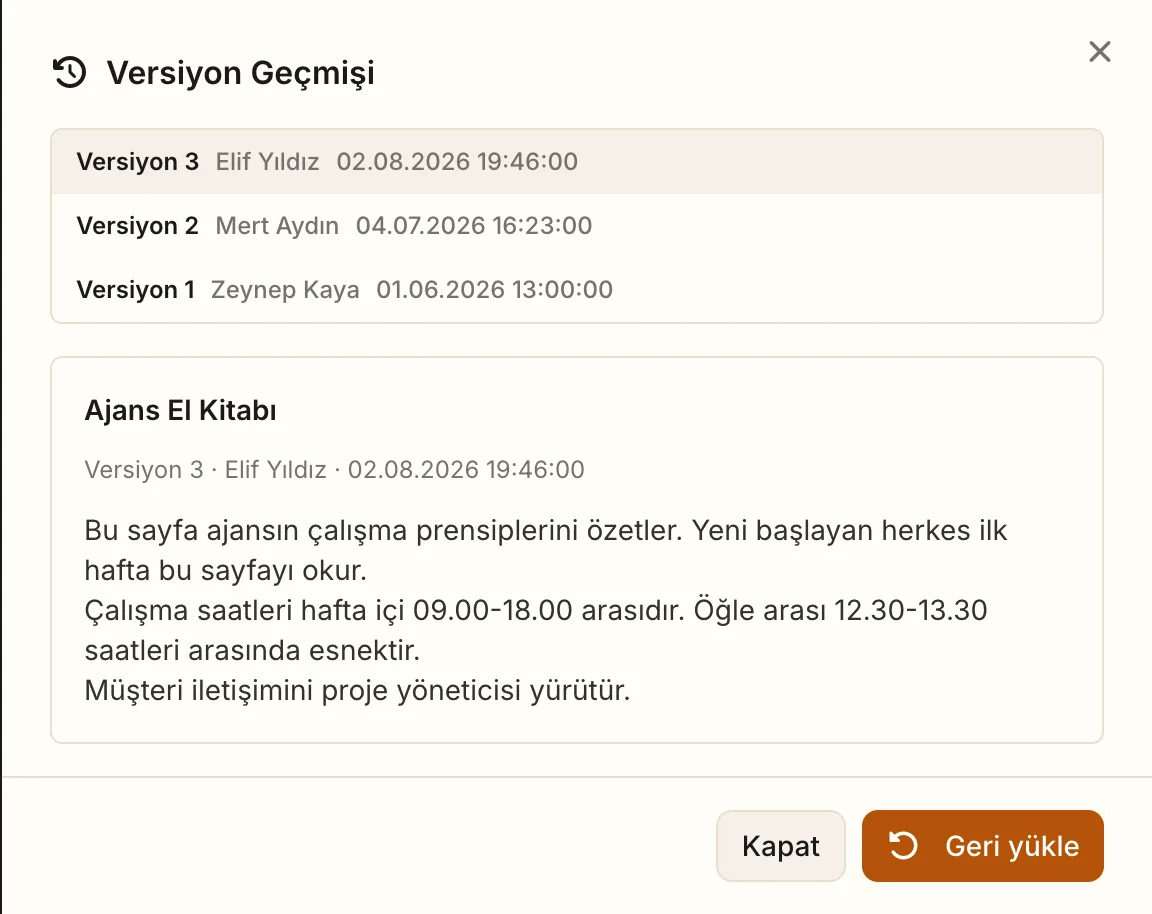 Versiyon geçmişi