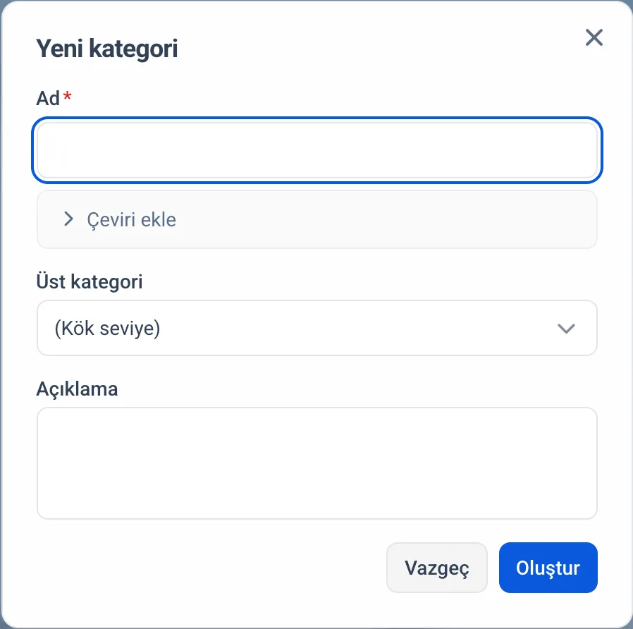 Yeni kategori penceresi