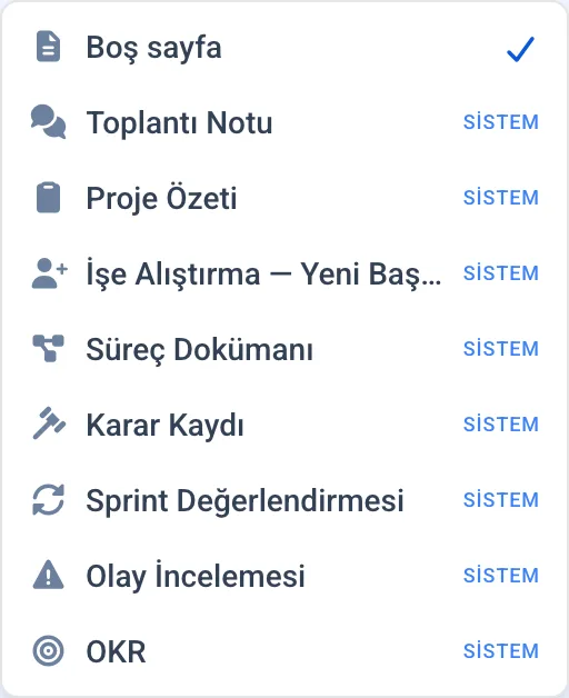 Şablon seçimi