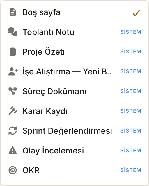 Şablon seçimi